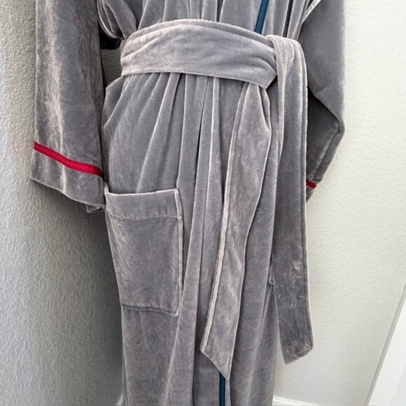 CHRISTIAN DIOR Vintage 80s Grey Velvet Velour Belted Robe One Size - Picture 10 of 11
